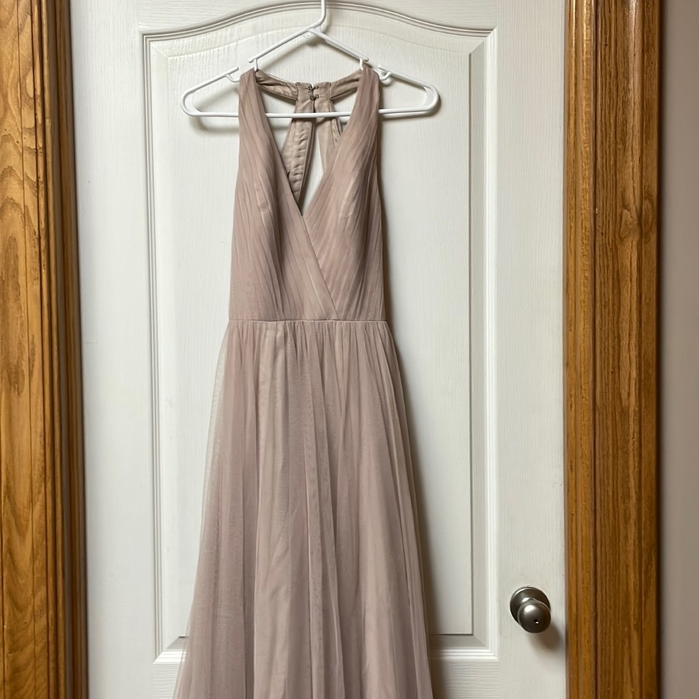 Long blush dress with net overlay